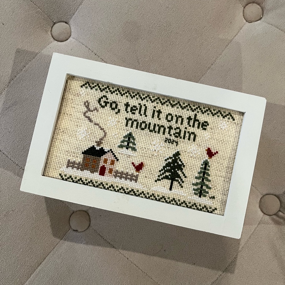 White Framed Cross-Stitch Art - Go Tell It on the Mountain